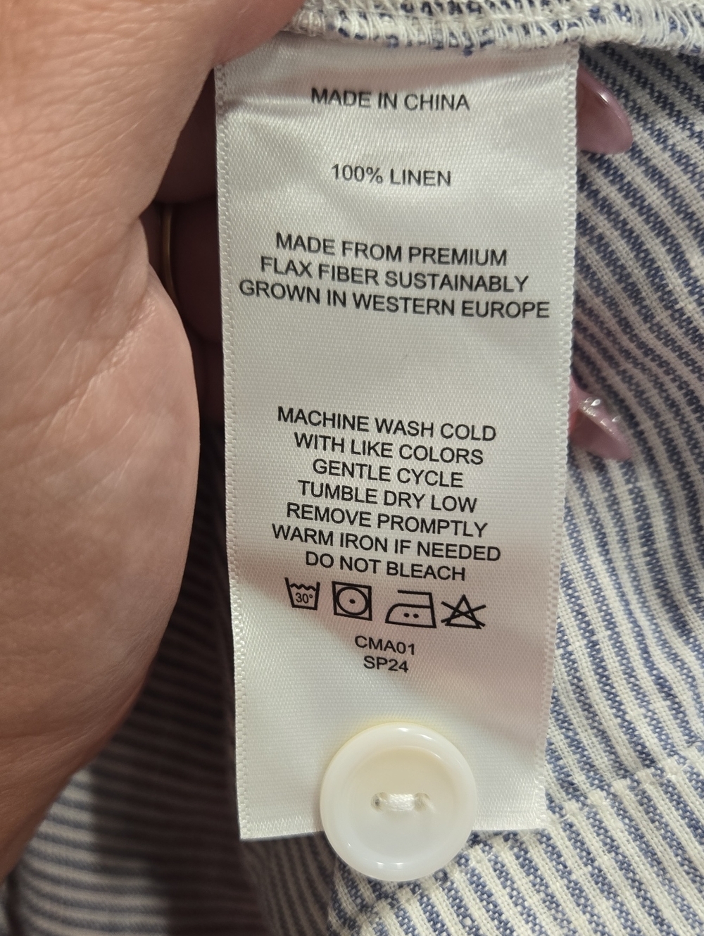 Quince-NWT-100% European Linen Button Front Dress in Blue Pin Stripe-Size XL - Picture 11 of 16
